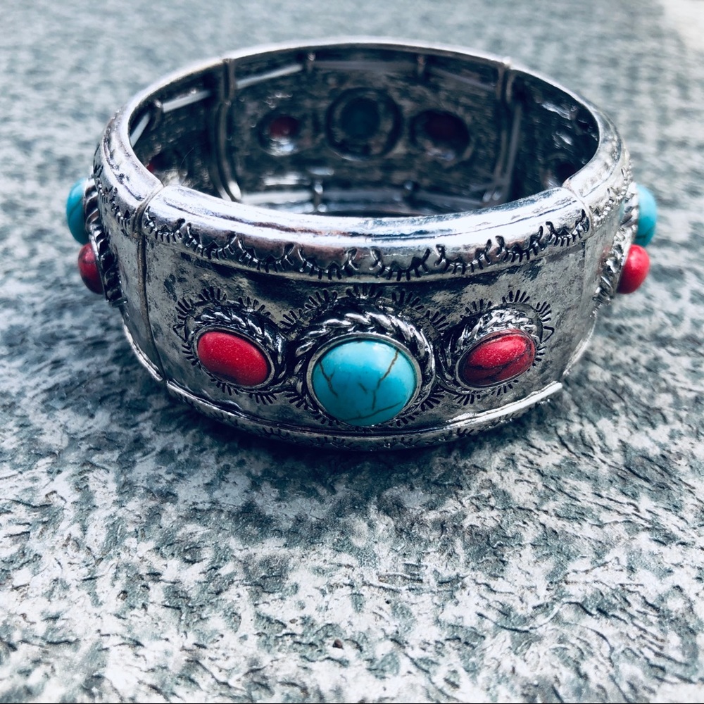 Boho Turquoise Stretch Bangle - Picture 4 of 5